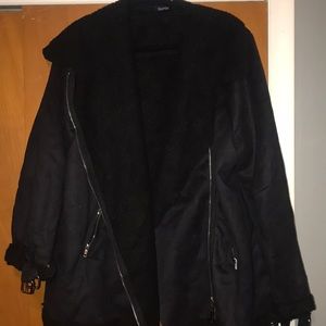 Suede moto jacket with metal detailing